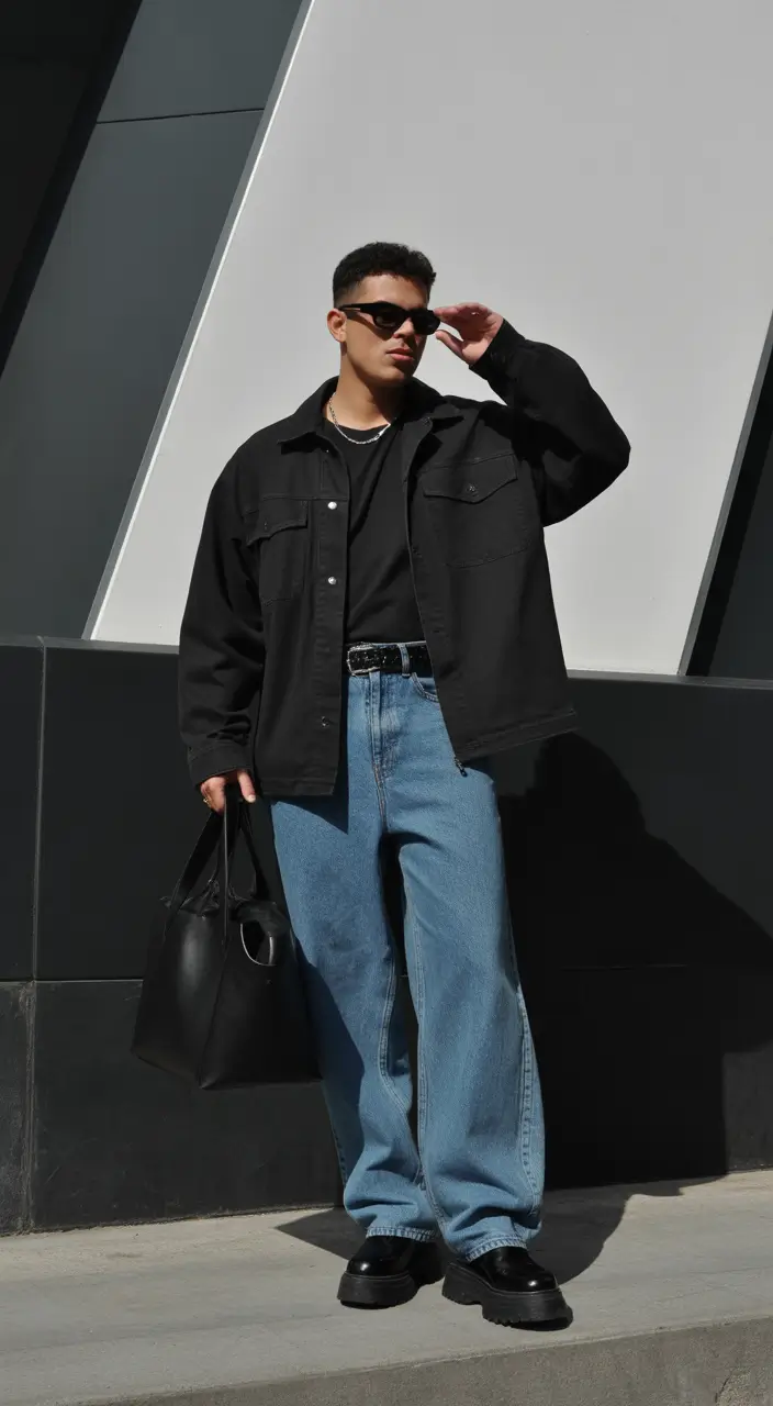 Outfits for Men - Black Layers and Denim With Urban Edge