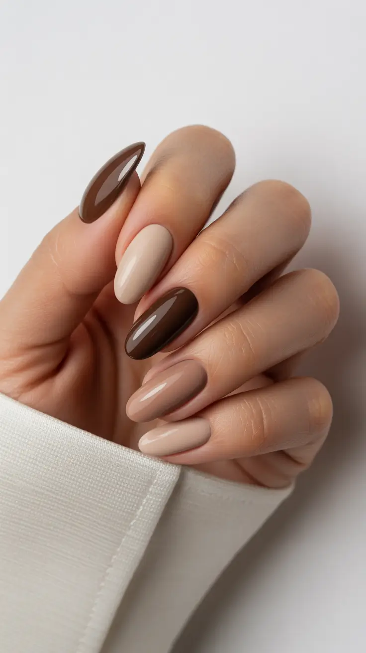 acrylic nails Minimal Neutrals in a Soft Almond Shape