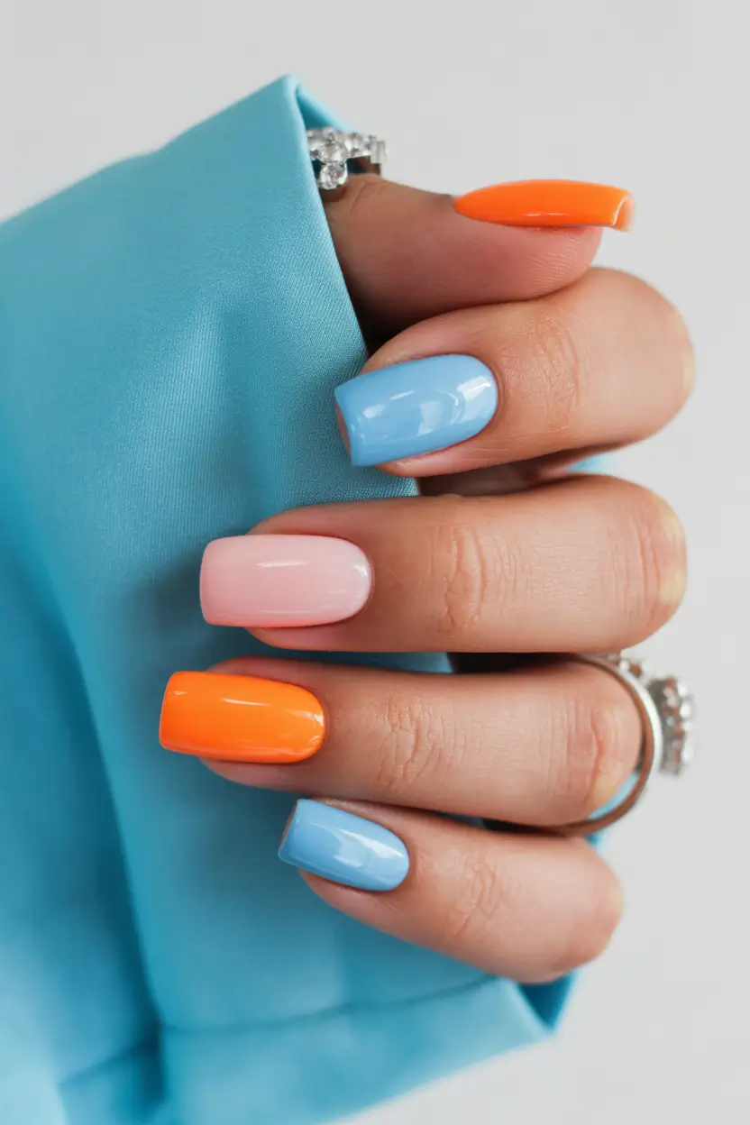 acrylic nails Playful Color Blocking in Bright Summer Tones