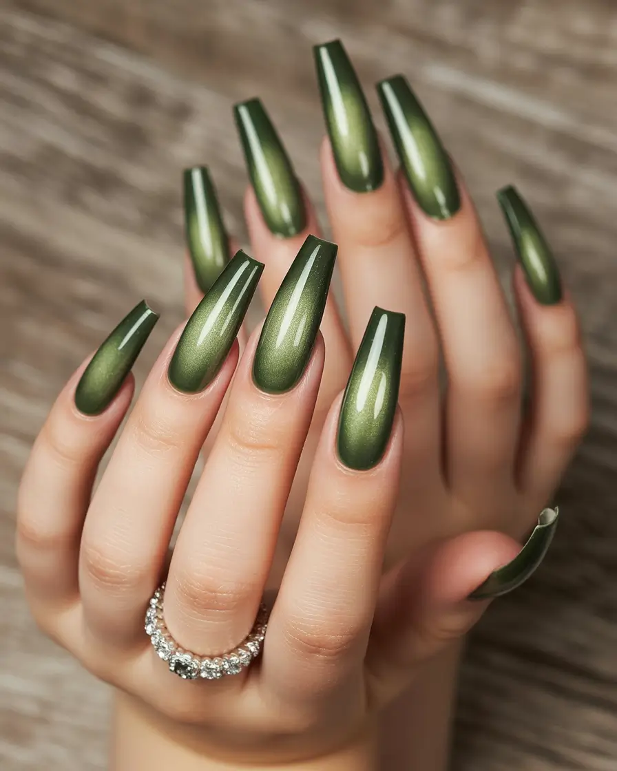 aura nails Deep Forest Aura With a Polished Edge
