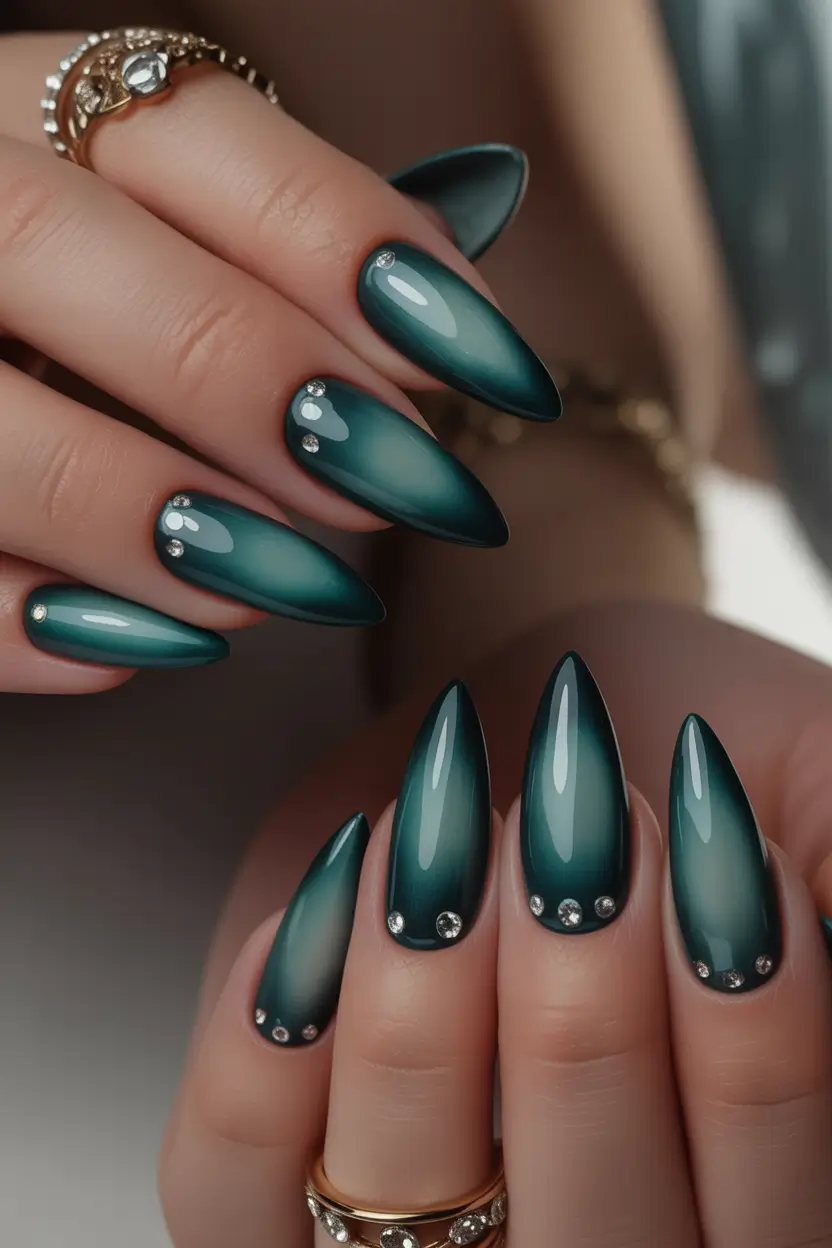 aura nails Emerald Aura With Crystal Accents