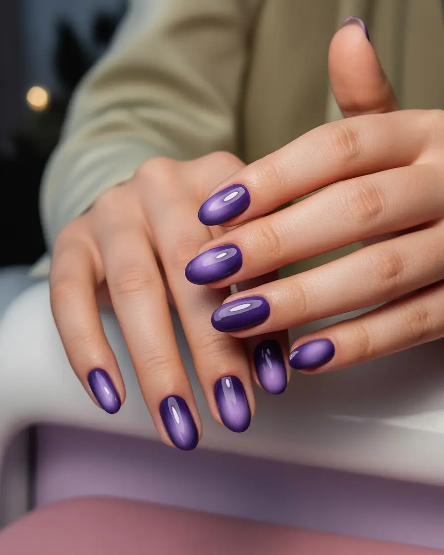 aura nails Soft Violet Aura on Short Rounded Nails