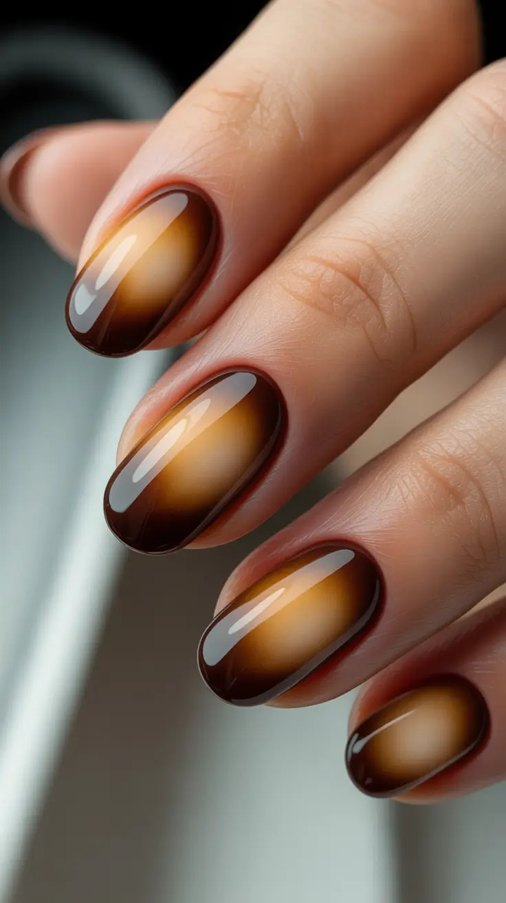 aura nails Warm Honey Brown Aura With a Sunset Feel