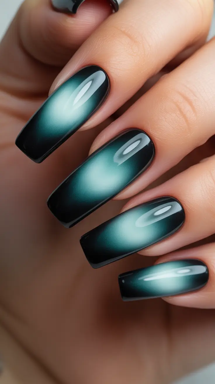aura nails Deep Teal Aura With a Graphic Edge