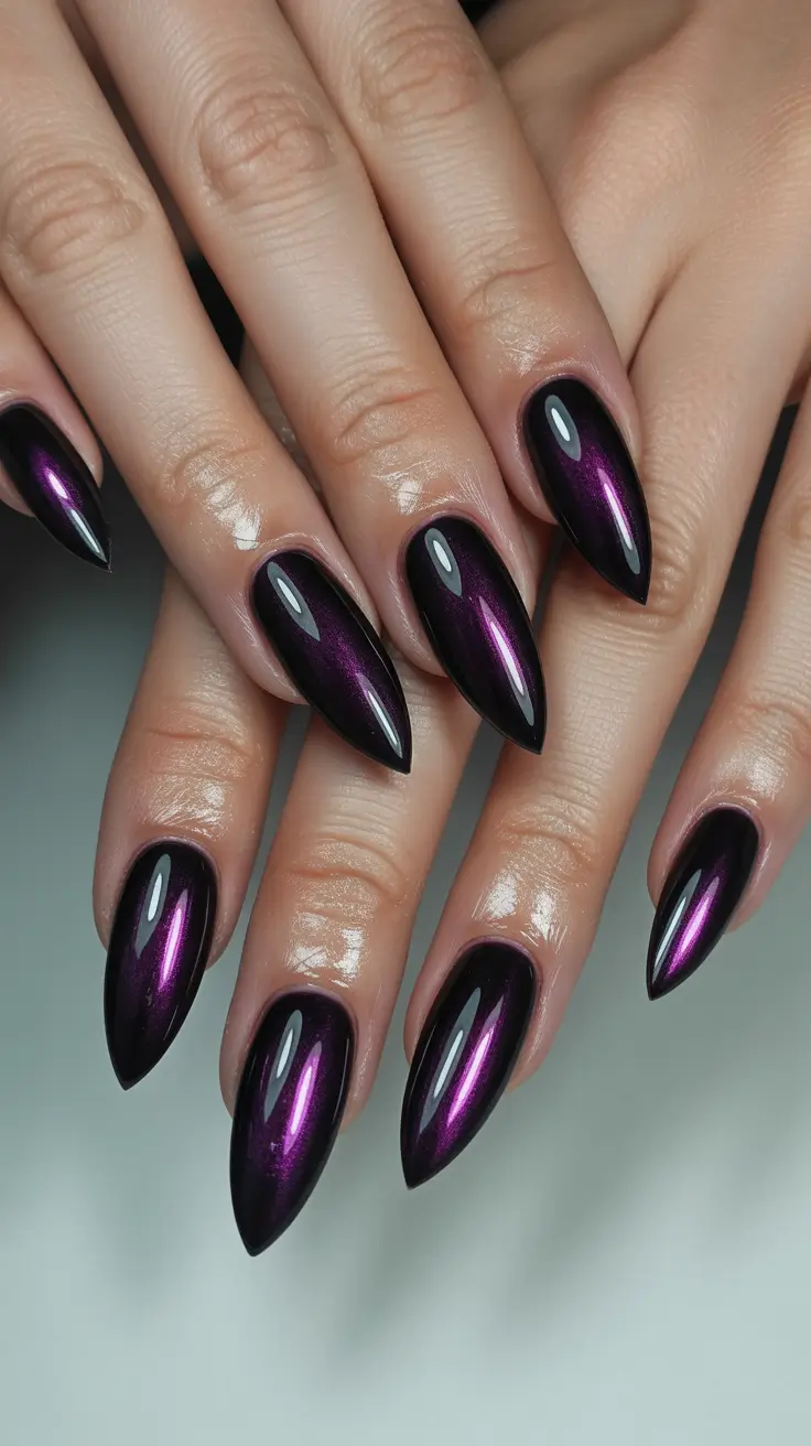 aura nails Midnight Plum Aura With Chrome Dimension