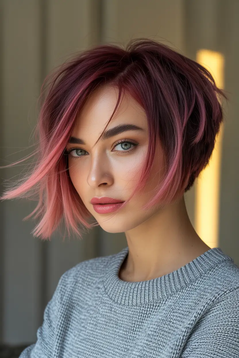 short Hairstyles Pink Ombre Bob With Playful Gradient Layers