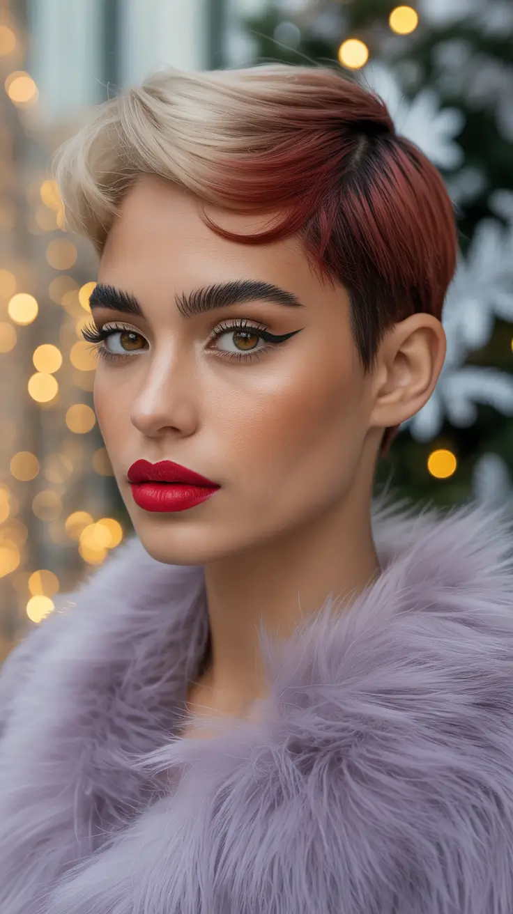 short Hairstyles Color Block Pixie With Blonde and Copper Contrast