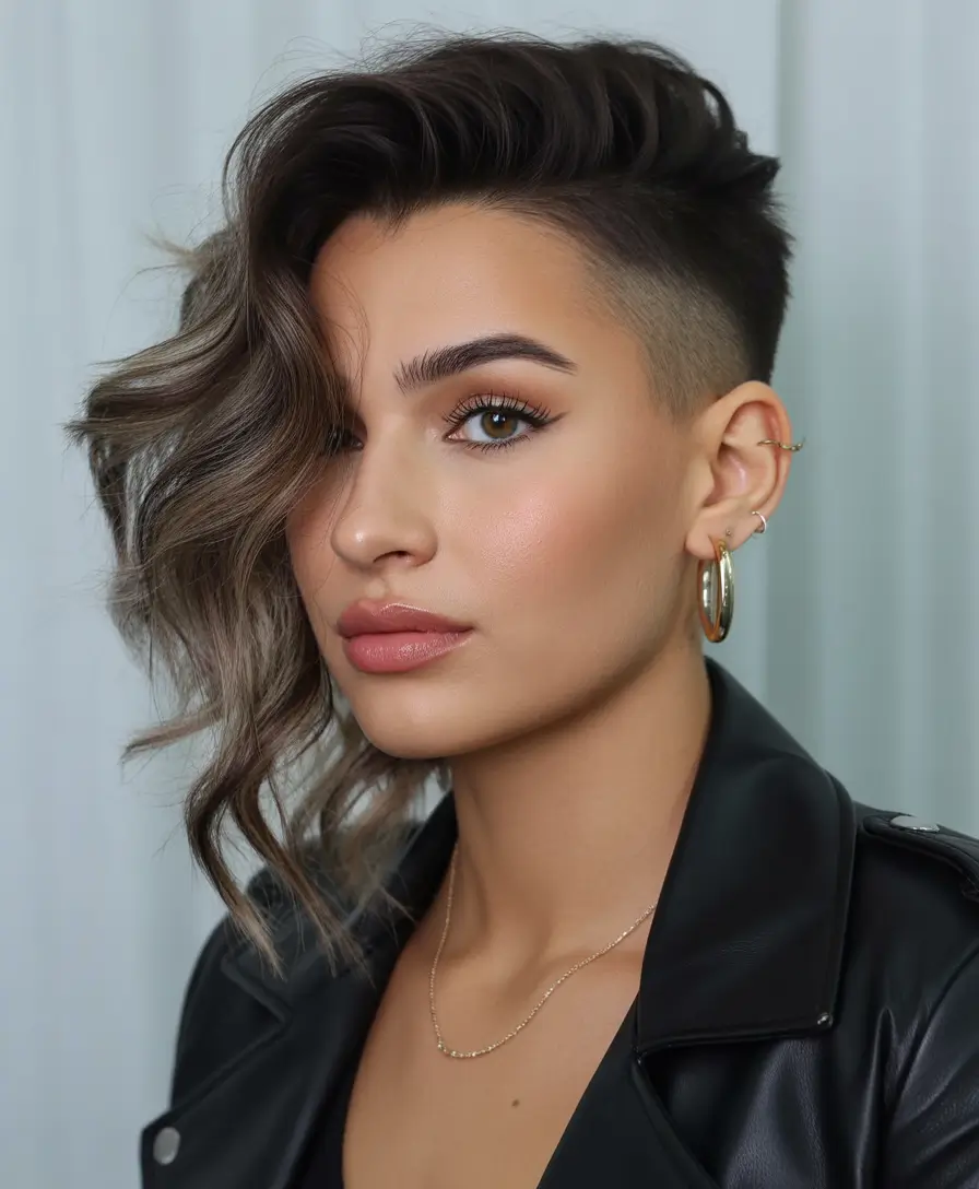 short Hairstyles Undercut Wave Sweep With Dramatic Contrast