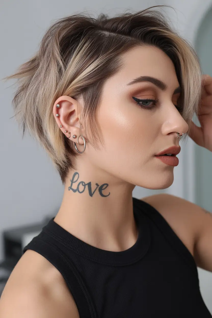 short Hairstyles Dimensional Blonde Pixie Bob With Tapered Sides