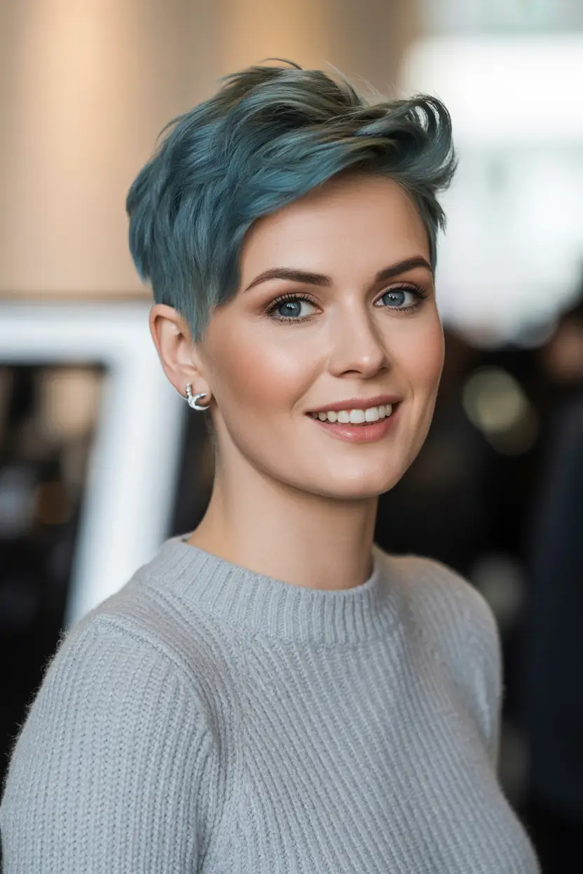 short Hairstyles Smoky Blue Pixie With Lifted Texture