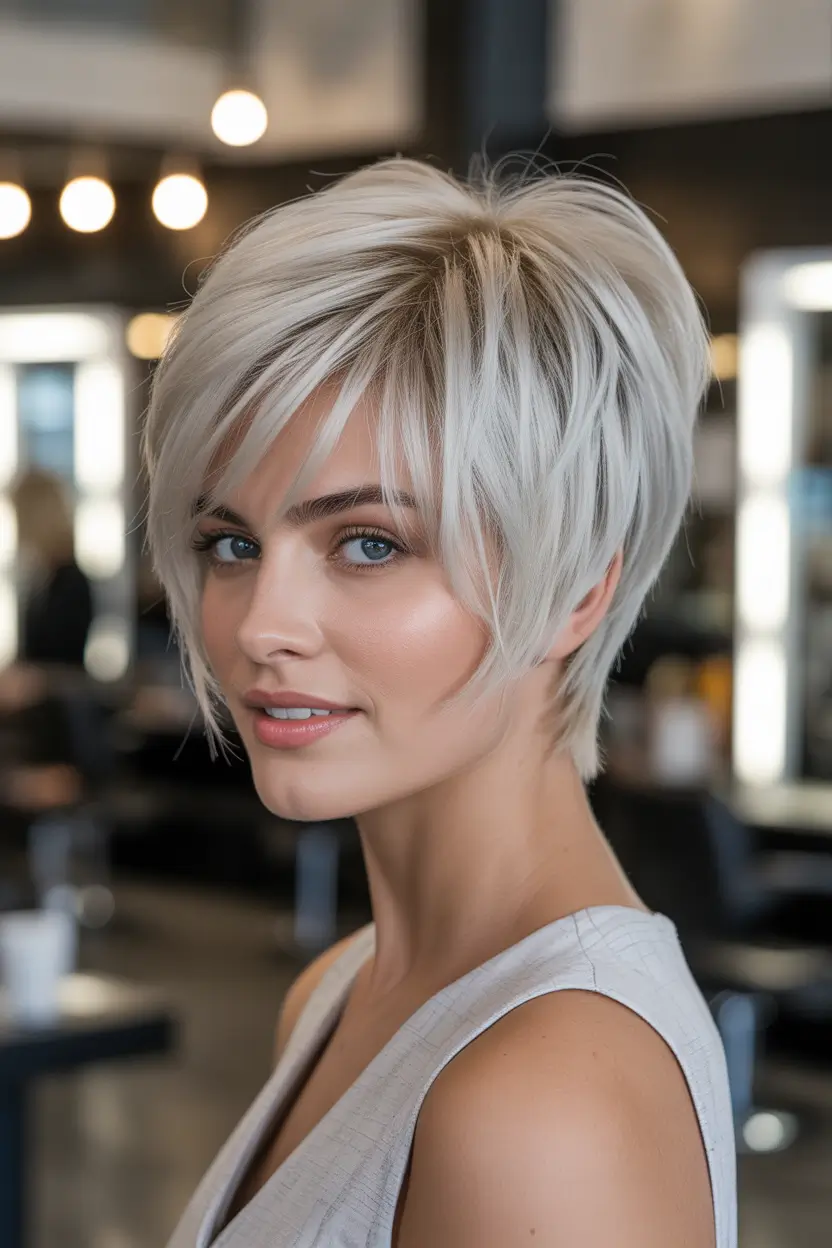 short Hairstyles Feathered Frosted Pixie Bob With Sweeping Layers