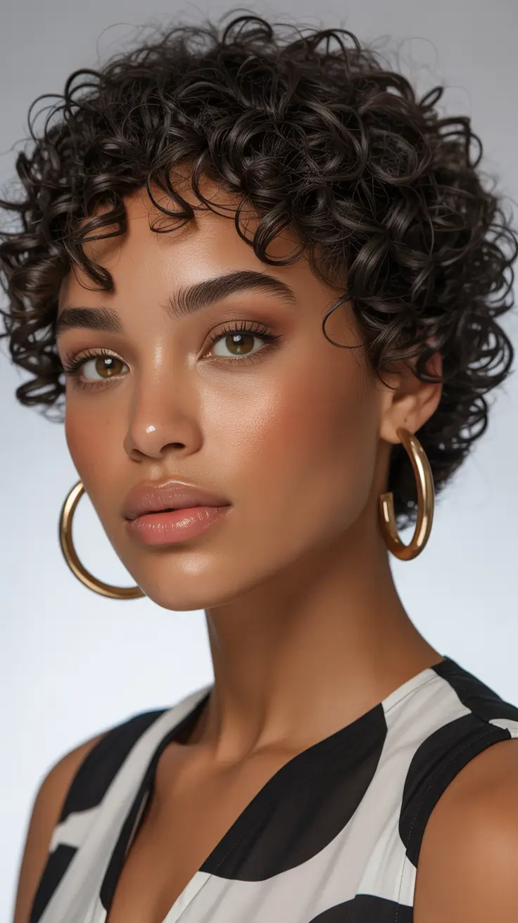 curly hairstyle Short Curly Crop With Glossy Definition