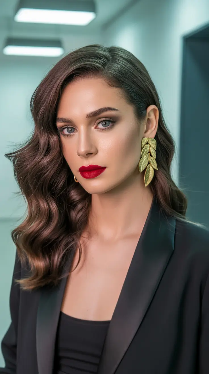 curly hairstyle Glossy Side-Swept Waves With Luxe Definition