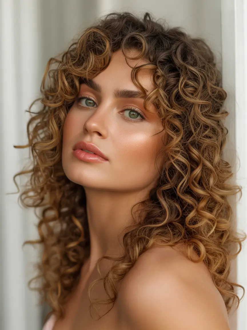 curly hairstyle Sunlit Spiral Curls With Soft Dimension