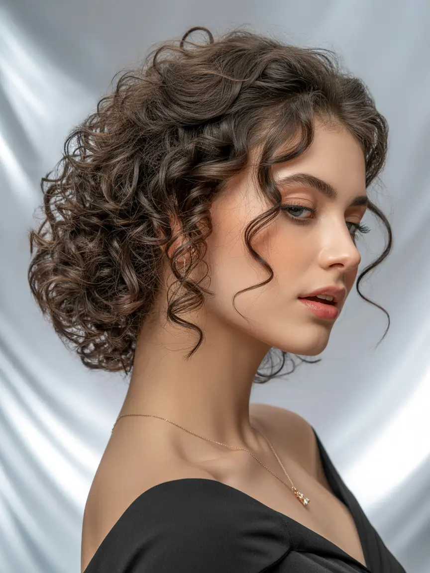 curly hairstyle Elegant Curly Bob With Sculpted Face-Framing Twirls