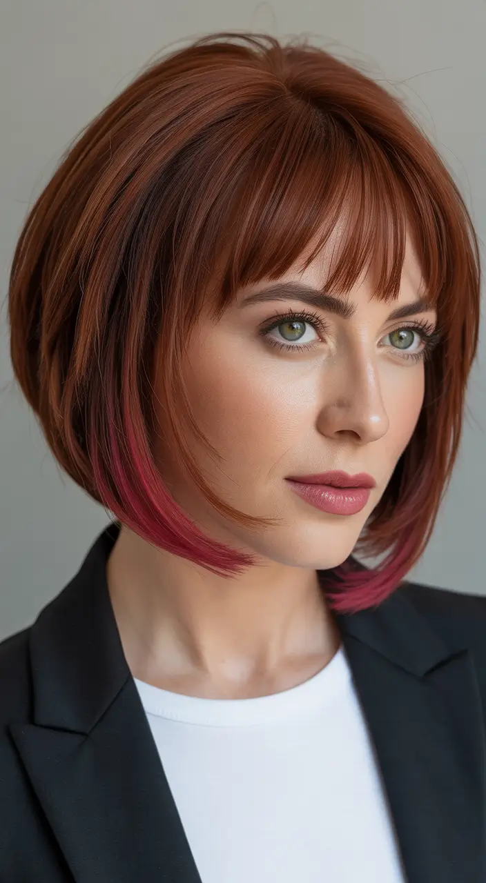 bob hairstyle Warm Copper Bob With Raspberry-Tinted Ends