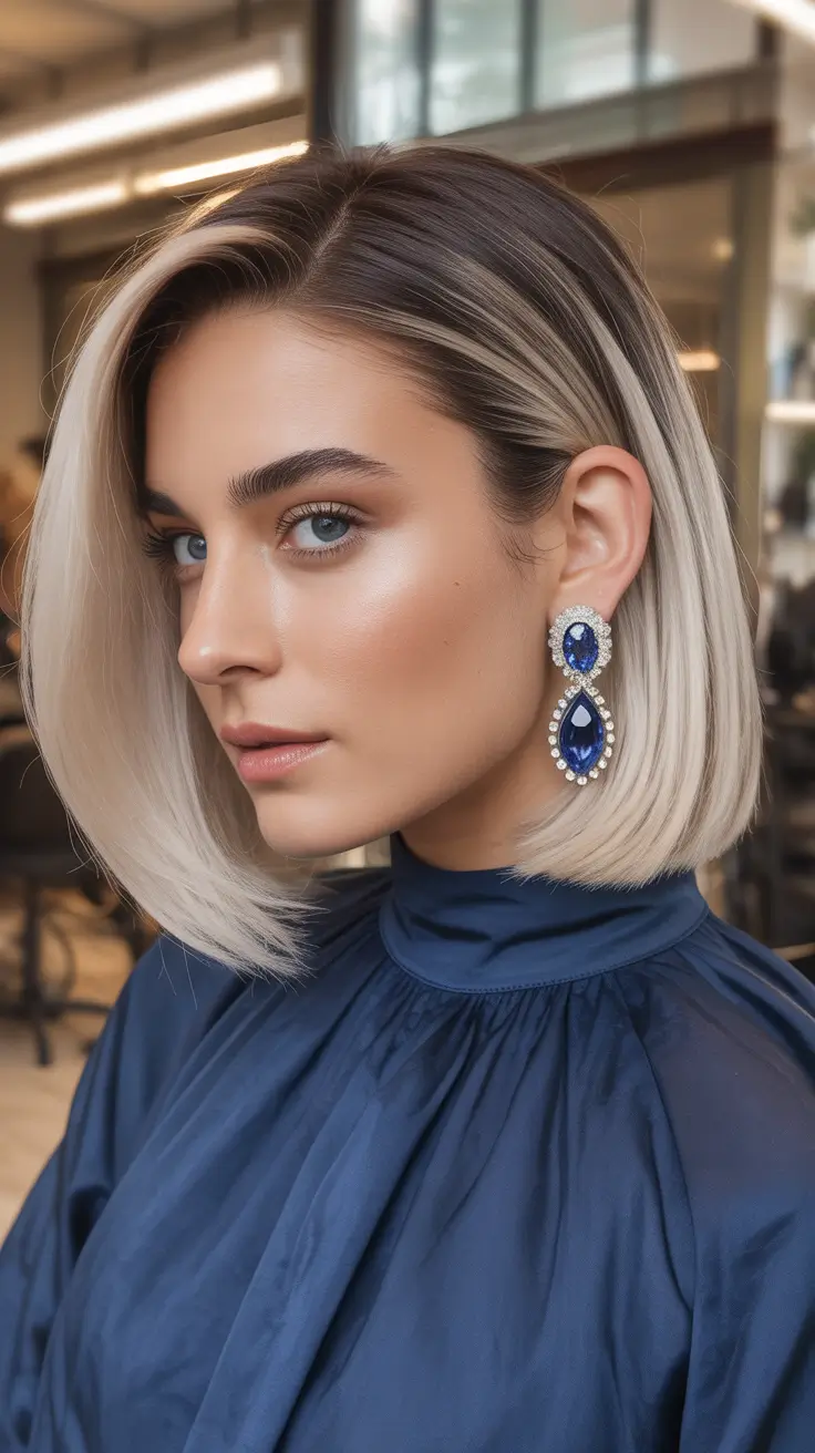 bob hairstyle Platinum Contour Bob With Luxurious Smooth Finish