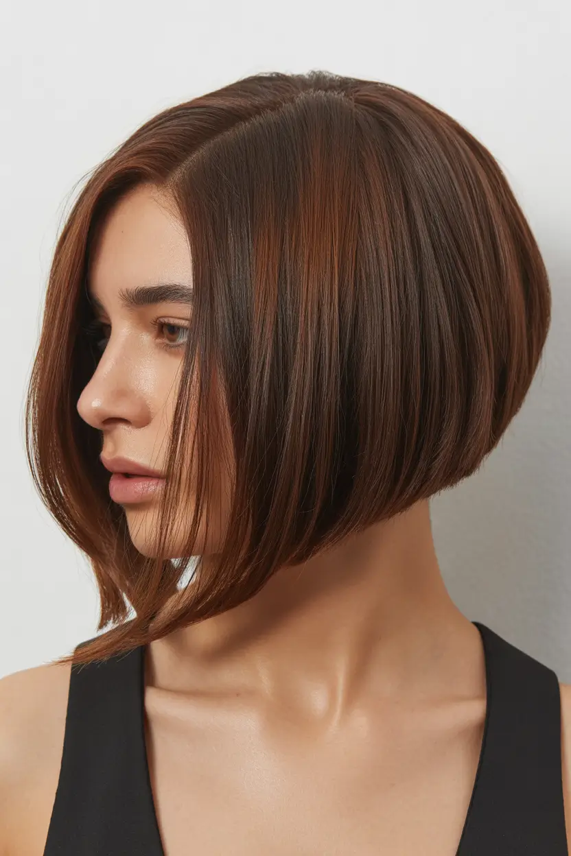 bob hairstyle Cinnamon-Sculpted Inverted Bob With Sharp Contour