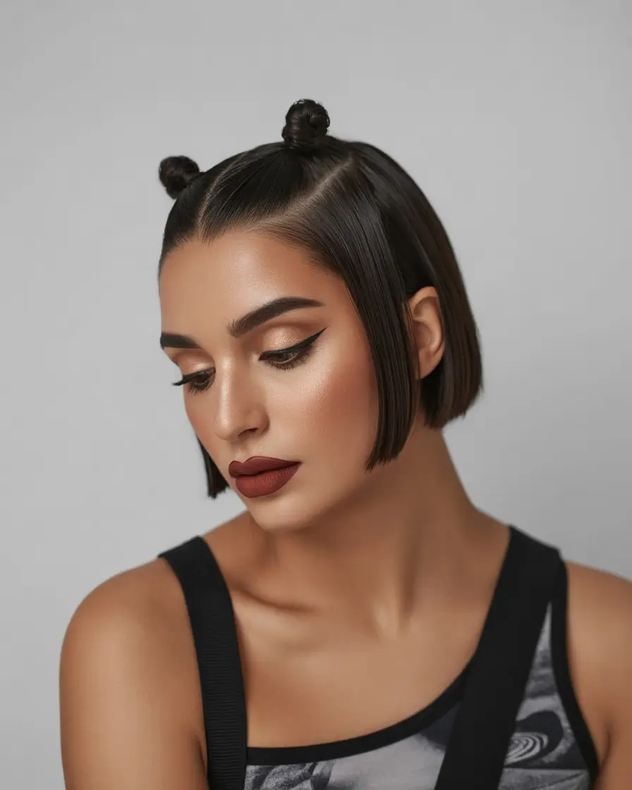 bob hairstyle Playful Mini Buns on a Sleek Micro Bob