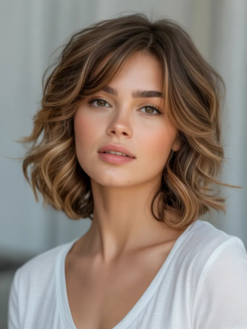 bob hairstyle Soft Shaggy Bob With Feathered Fringe and Natural Waves