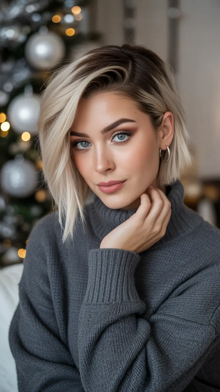 bob hairstyle Soft Frosted Angled Bob With Winter Brightness