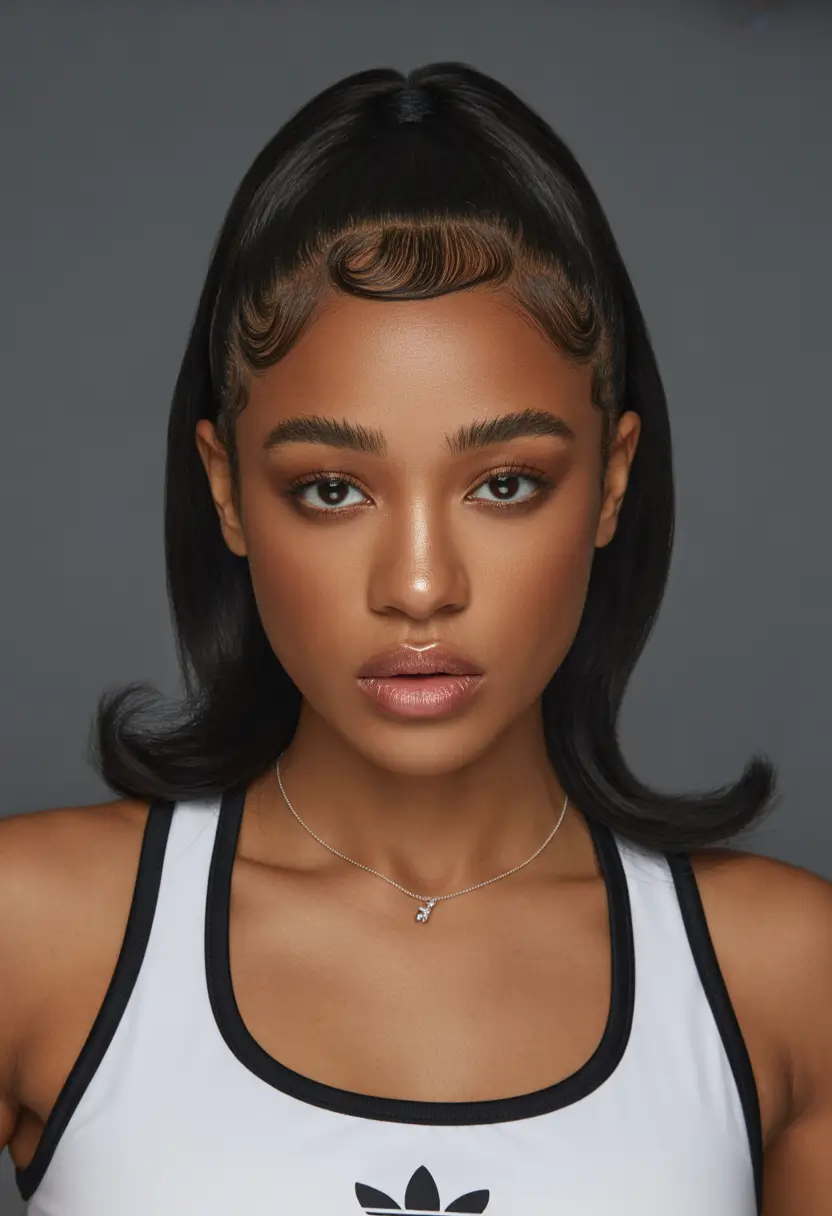 hairstyle black women High-Pony Sleekness with Sculpted Edges