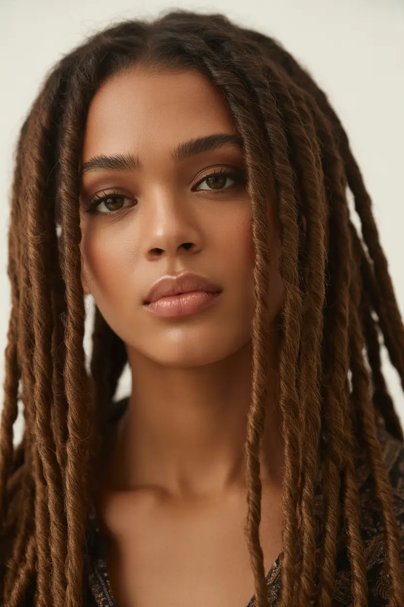 hairstyle black women Warm Cocoa Locs with Soft Bohemian Length