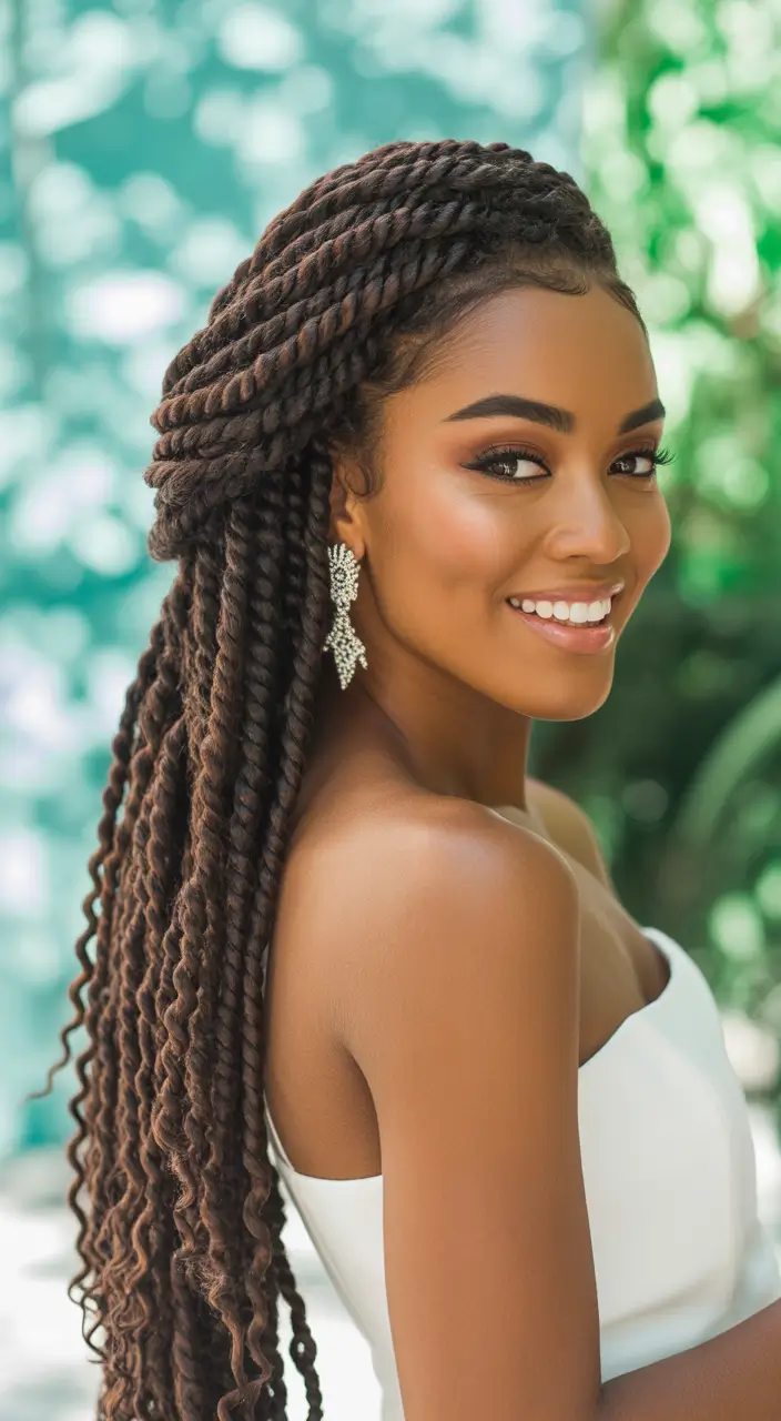 hairstyle black women Twist Cascade with Side-Pinned Volume
