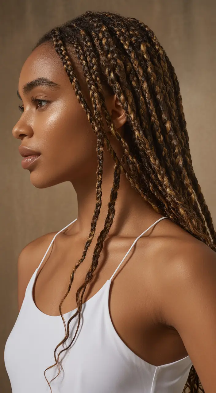 hairstyle black women Bronzed Box Braids with Natural Curl Detailing