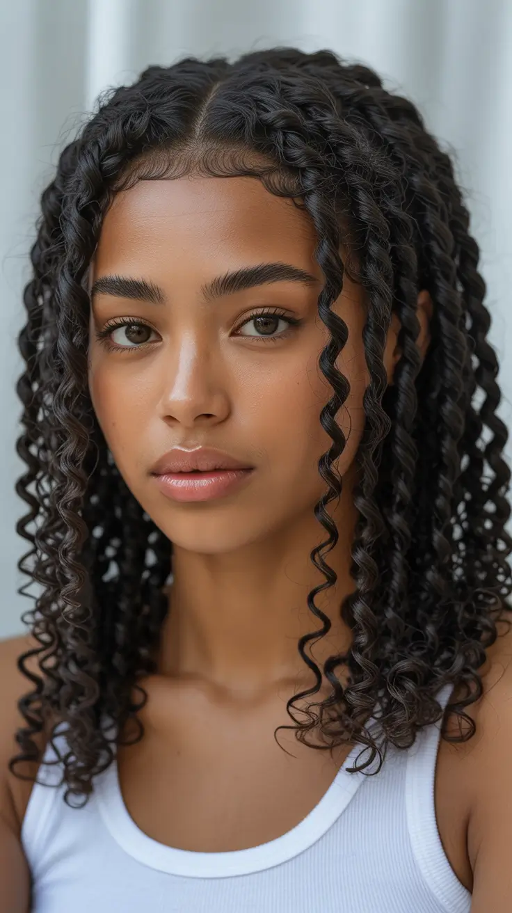 hairstyle black women Defined Springy Coils with a Clean Middle Part