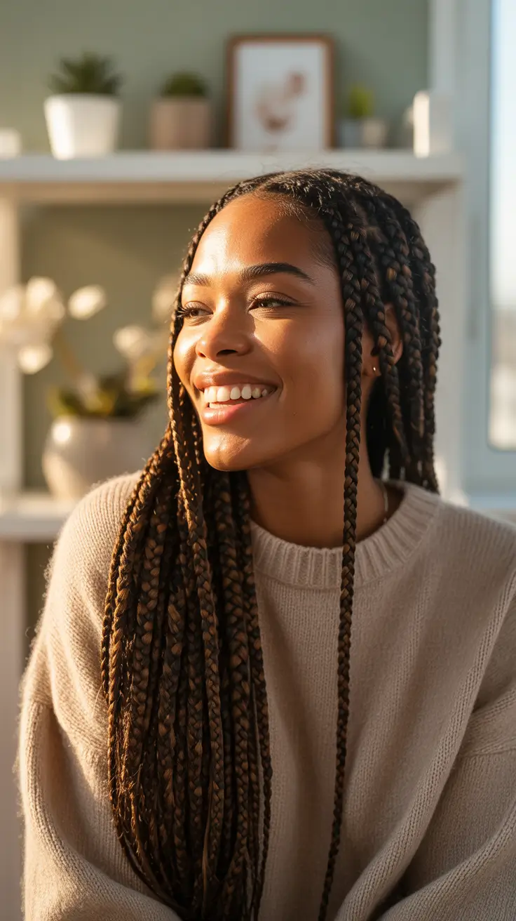 hairstyle black women Sunlit Long Braids with Soft Golden Dimension