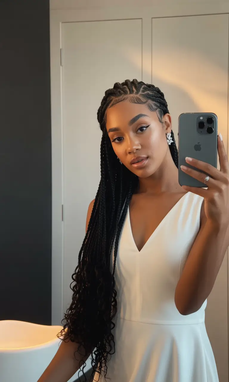hairstyle black women Long Braids with Defined Parts and Cascading Curls