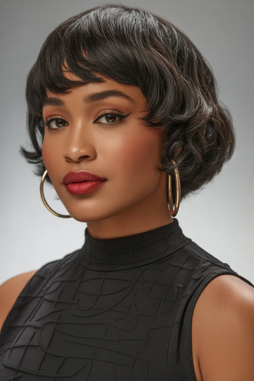hairstyle black women Soft Layered Bob with Feathered Fringe