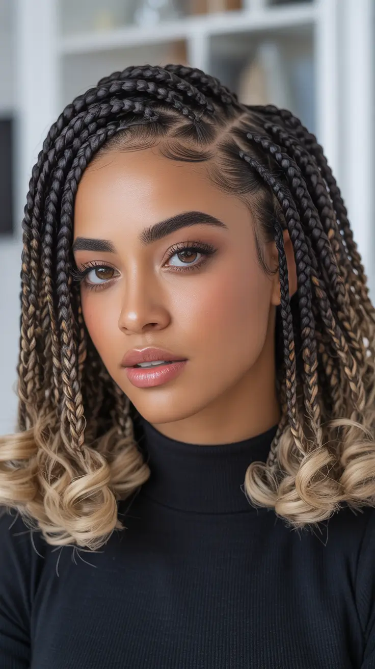 hairstyle black women Shoulder-Length Braids with Blonde Curled Ends