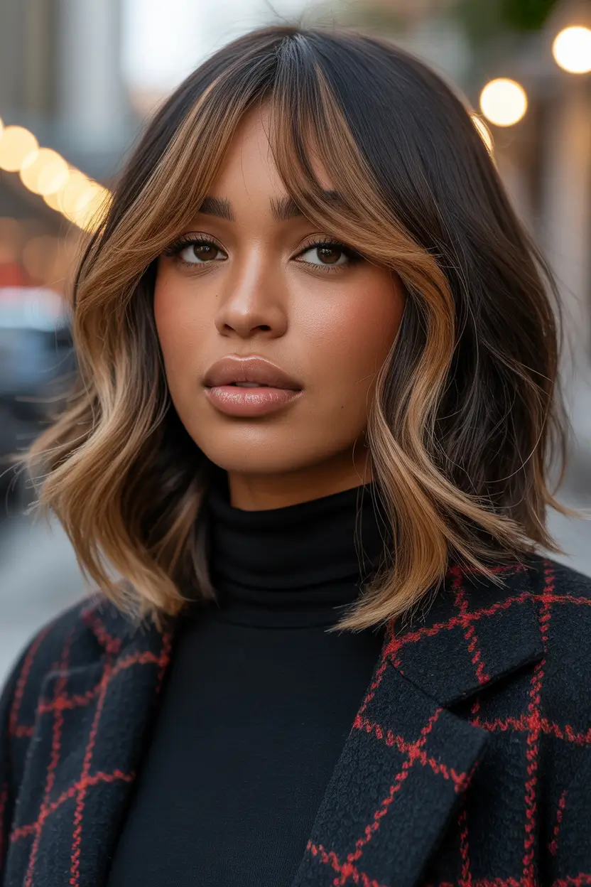 hairstyle black women Face-Framing Medium Waves with Soft Honey Highlights