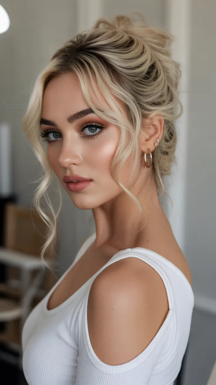 21 Cute long hair hairstyles 2026 Loose Romantic Updo with Soft Coils