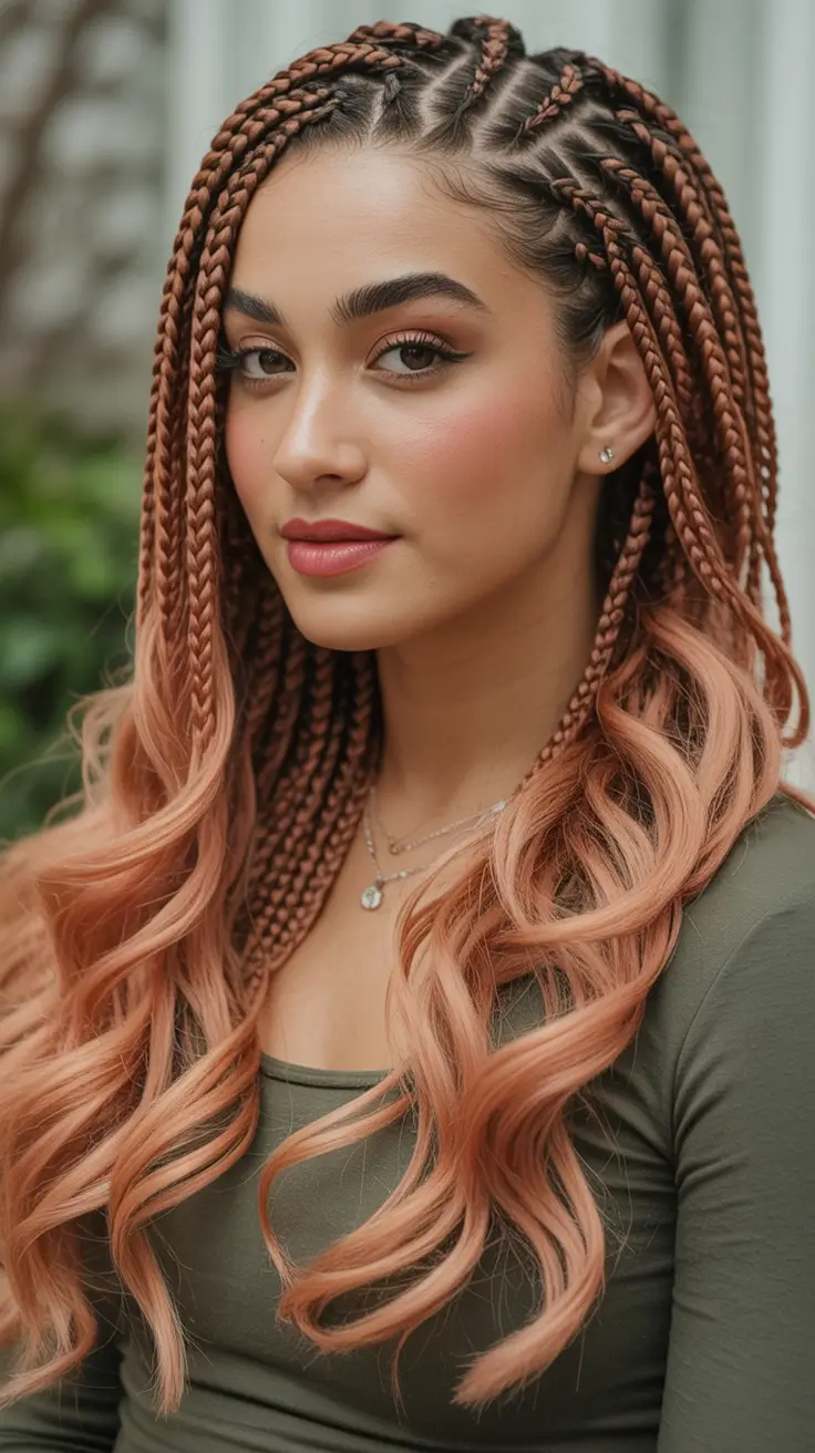 21 Cute long hair hairstyles 2026 Soft Rose-Toned Braids with Flowing Ends