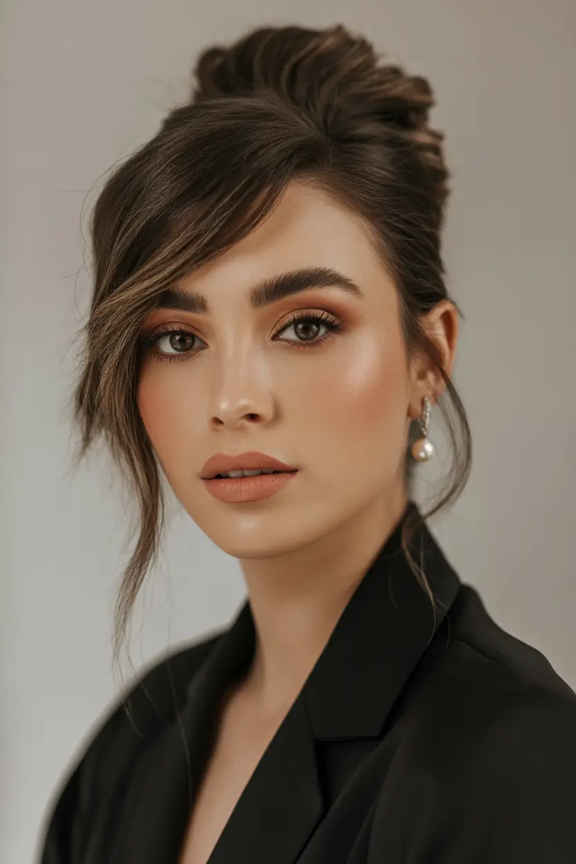 21 Cute long hair hairstyles 2026 Messy Textured Updo with Soft Side Pieces