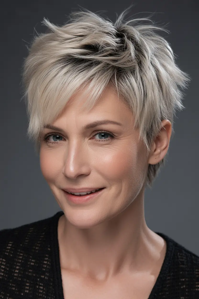 pixie haircuts Cool Platinum Pixie With Tousled Crown Lift