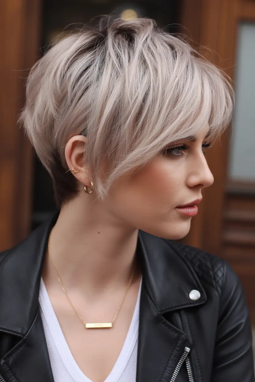 pixie haircuts Frosted Blonde Pixie With Soft Layered Sweep