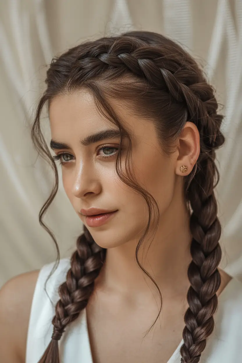 braids-hairstyle-Chic-Crown-Braid-With-Classic-Twin-Plaits