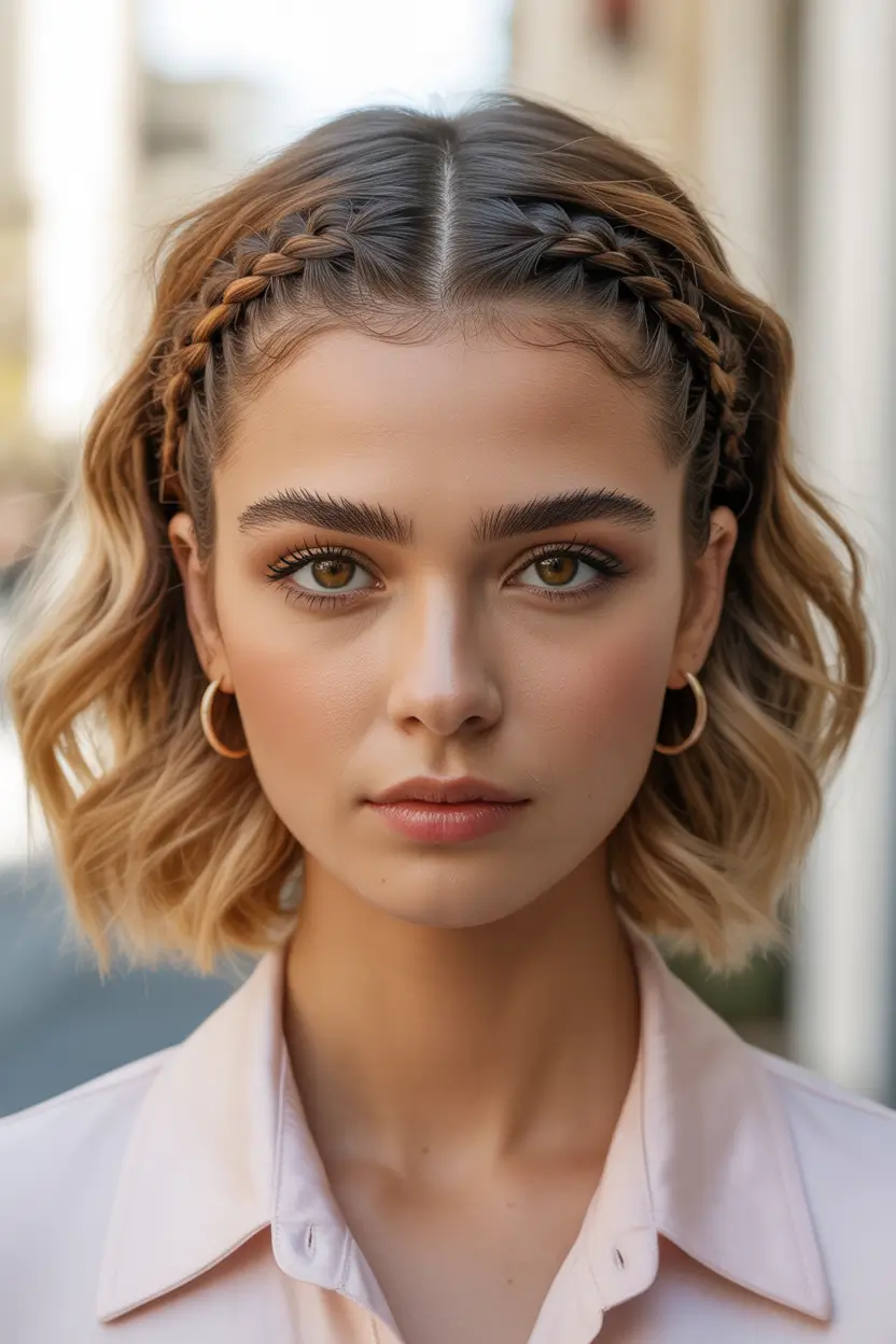 braids-hairstyle-Mini-Crown-Braids-on-a-Wavy-Bob