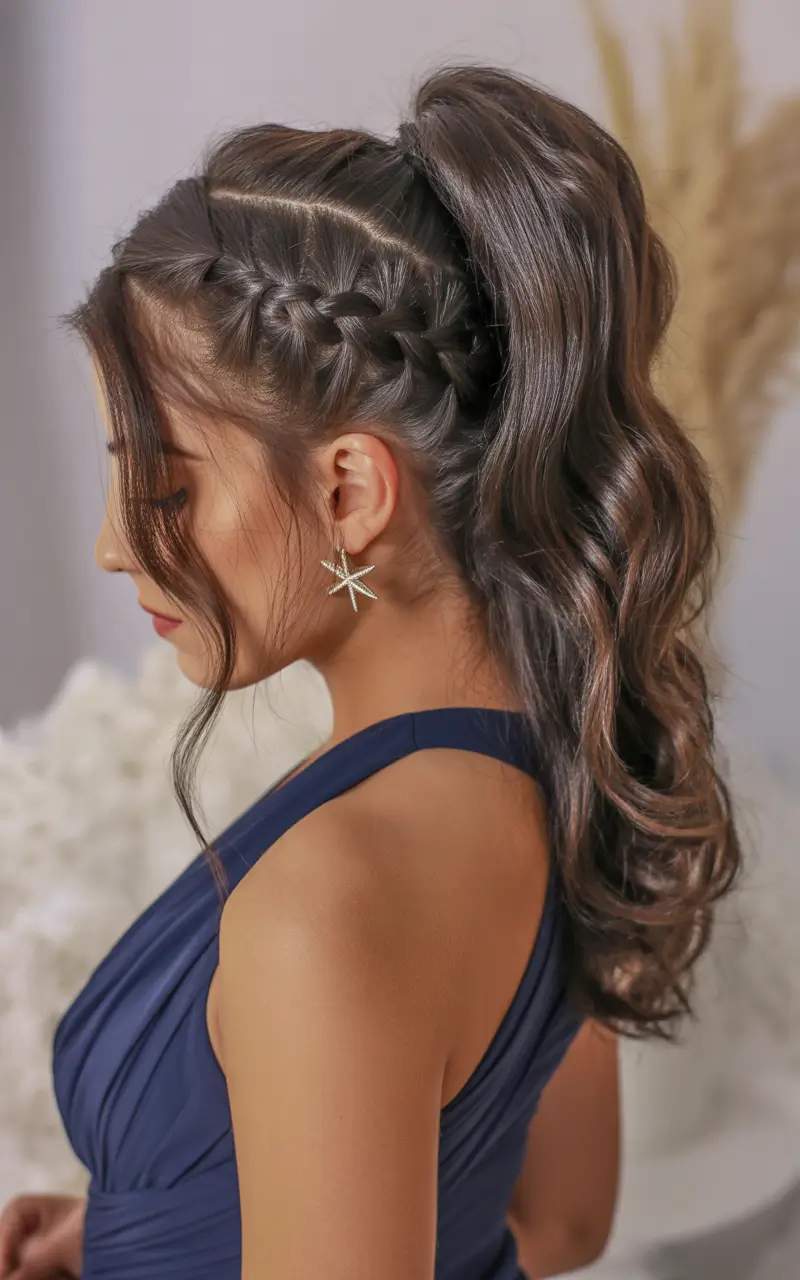 braids-hairstyle-Braided-Crown-Ponytail-With-Sculpted-Waves