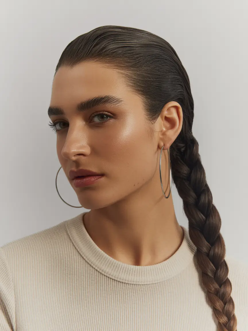 braids-hairstyle-Sleek-Single-Braid-With-Glass-Shine-Finish