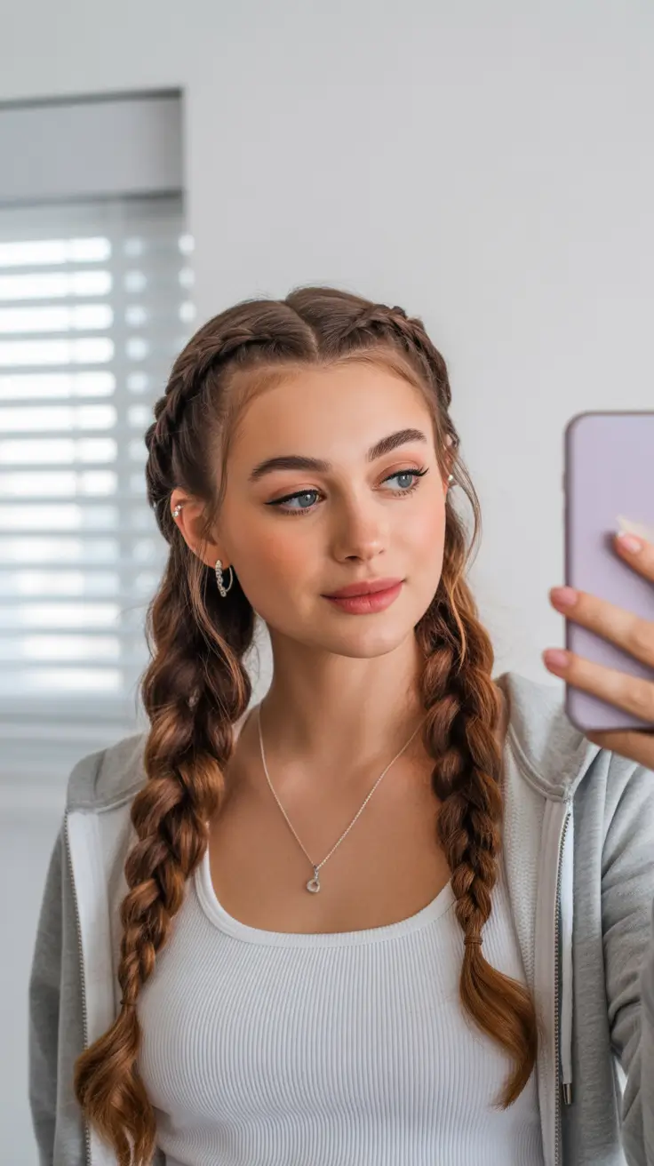 easy hairstyle Classic Double Braids With a Modern Twist