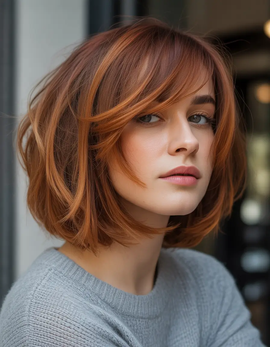 easy hairstyle Layered Copper Bob With Soft Movement