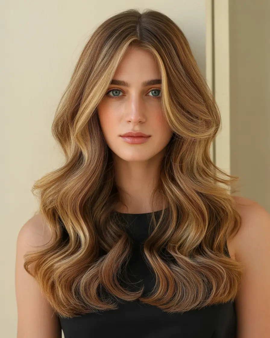 easy hairstyle Long Waves With Dimensional Blonde Highlights
