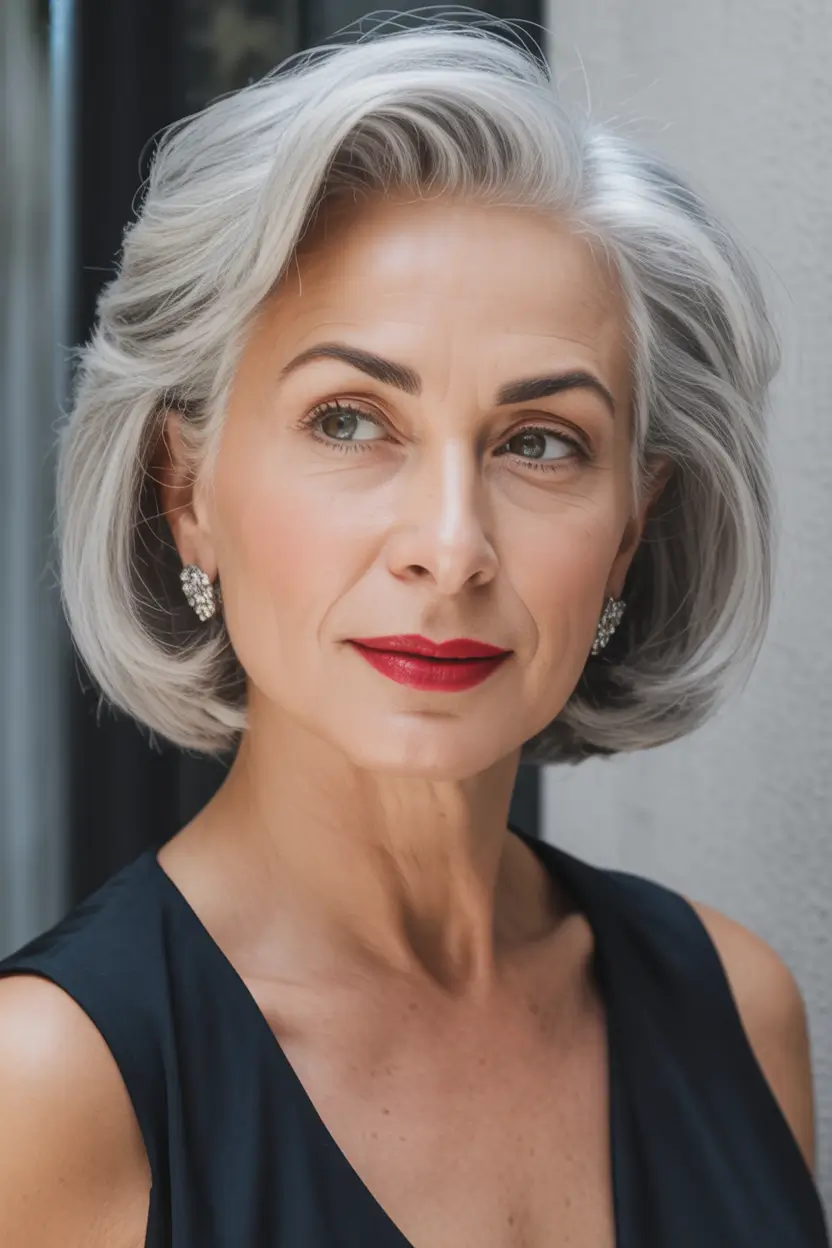easy hairstyle Elegant Silver Bob With Soft Volume