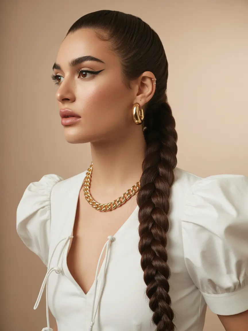 easy hairstyle Sleek Braided Ponytail With High Shine