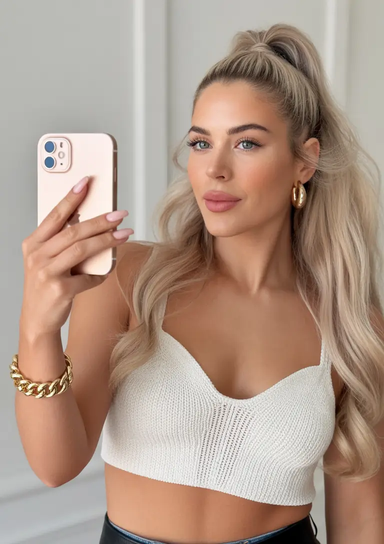 easy hairstyle High Half Ponytail With Soft Glam Waves